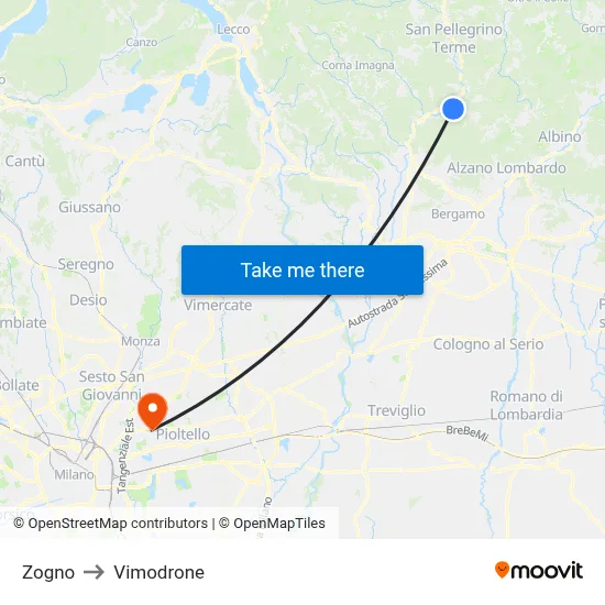 Zogno to Vimodrone map