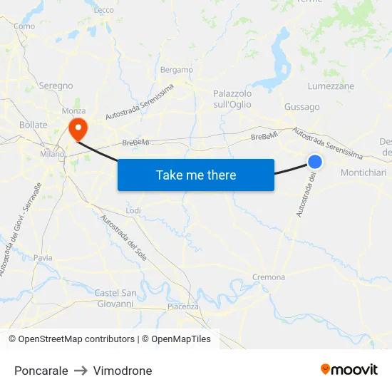 Poncarale to Vimodrone map