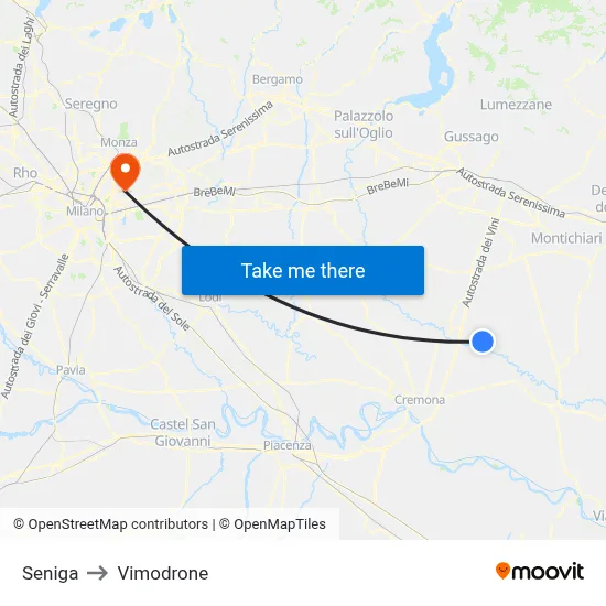 Seniga to Vimodrone map