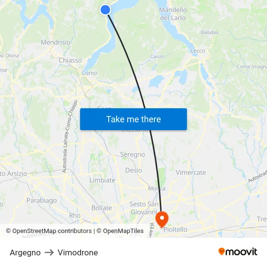 Argegno to Vimodrone map