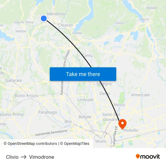 Clivio to Vimodrone map