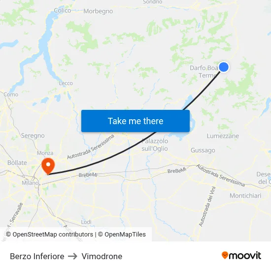 Berzo Inferiore to Vimodrone map