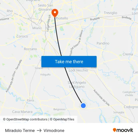 Miradolo Terme to Vimodrone map