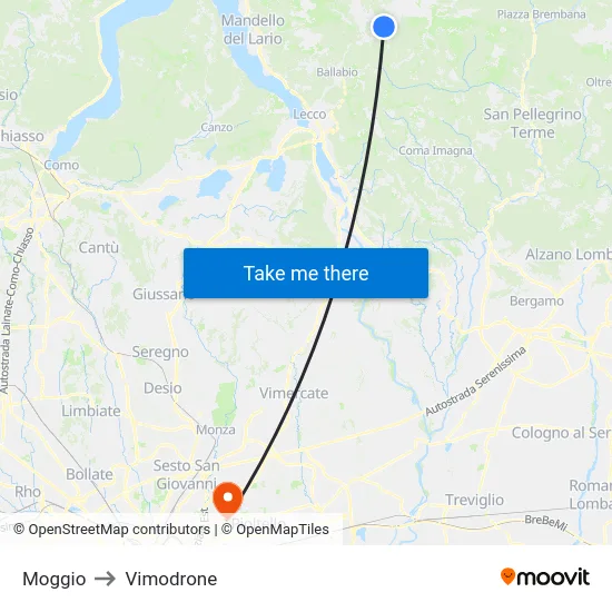 Moggio to Vimodrone map
