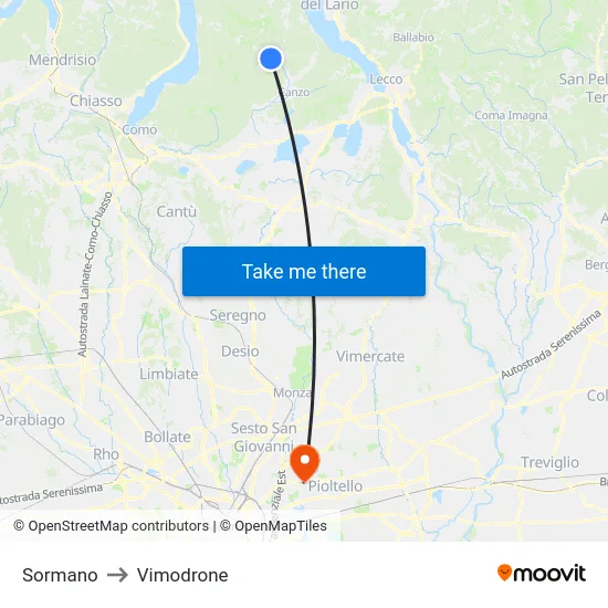 Sormano to Vimodrone map