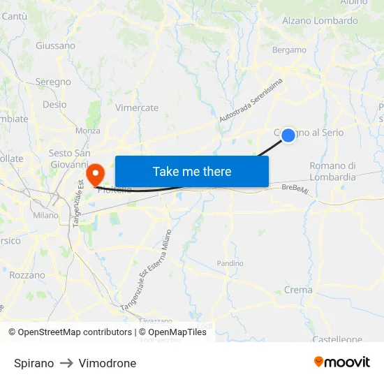 Spirano to Vimodrone map