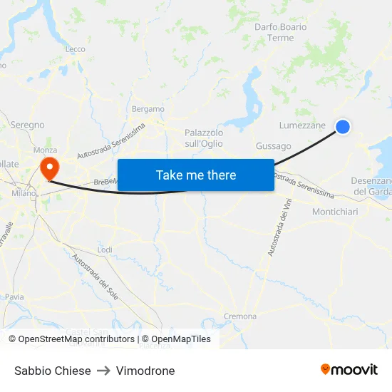 Sabbio Chiese to Vimodrone map