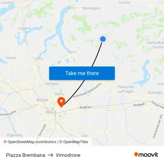 Piazza Brembana to Vimodrone map