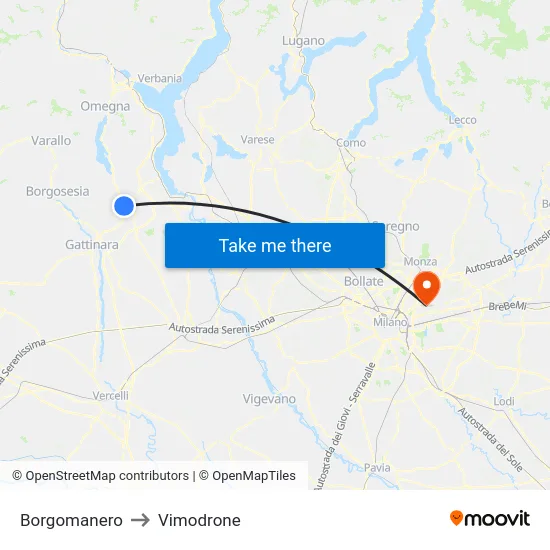 Borgomanero to Vimodrone map