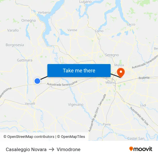 Casaleggio Novara to Vimodrone map