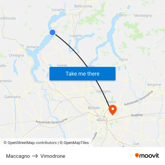 Maccagno to Vimodrone map