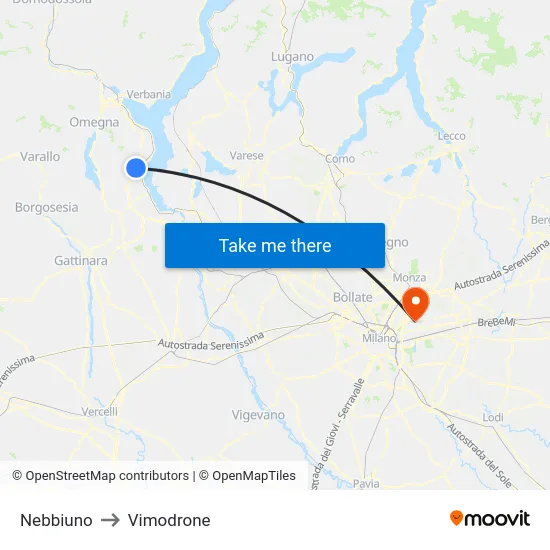 Nebbiuno to Vimodrone map