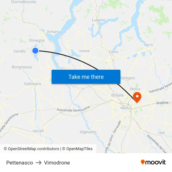 Pettenasco to Vimodrone map