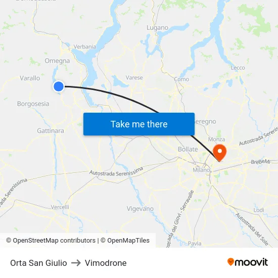 Orta San Giulio to Vimodrone map