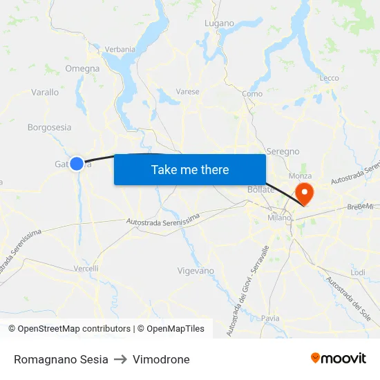 Romagnano Sesia to Vimodrone map