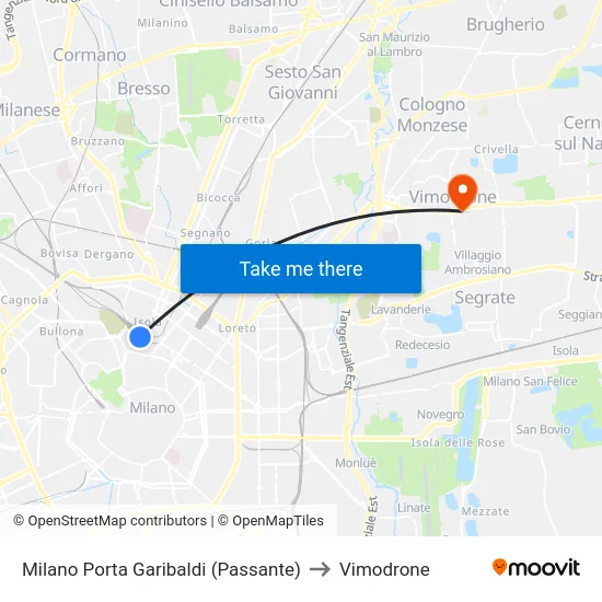 Milano Porta Garibaldi (Passante) to Vimodrone map