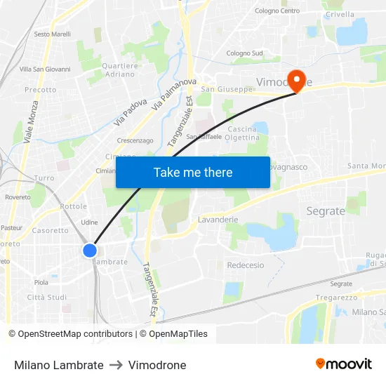 Milano Lambrate to Vimodrone map