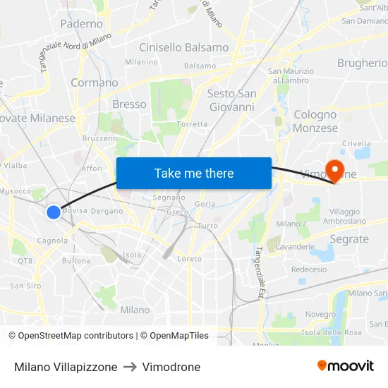 Milano Villapizzone to Vimodrone map