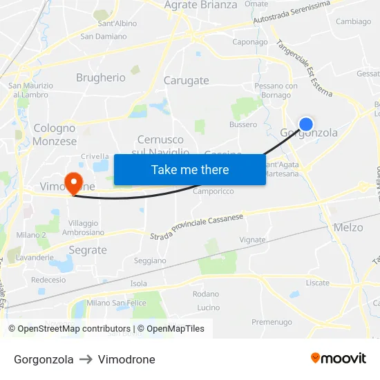 Gorgonzola to Vimodrone map