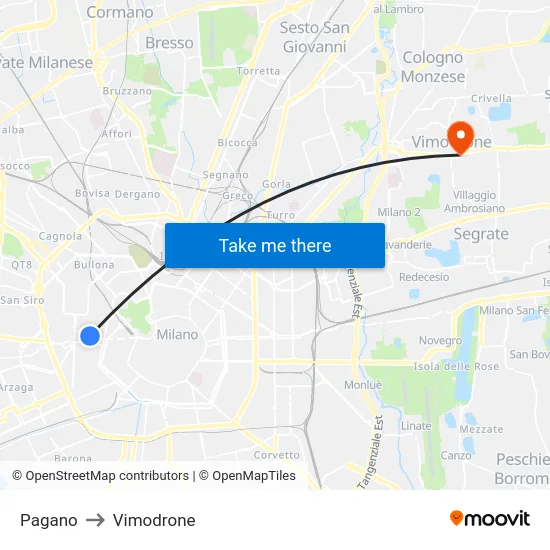 Pagano to Vimodrone map