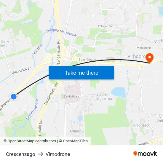 Crescenzago to Vimodrone map