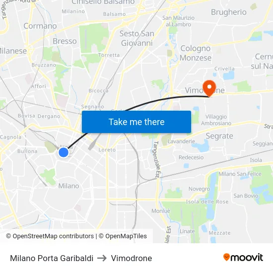 Milano Porta Garibaldi to Vimodrone map