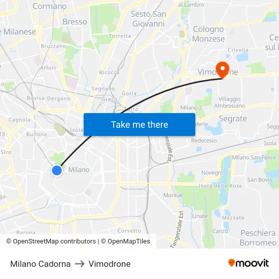 Milano Cadorna to Vimodrone map