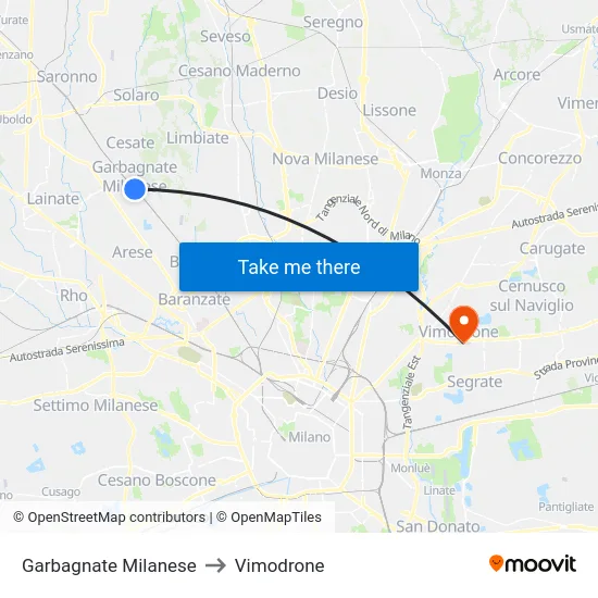 Garbagnate Milanese to Vimodrone map