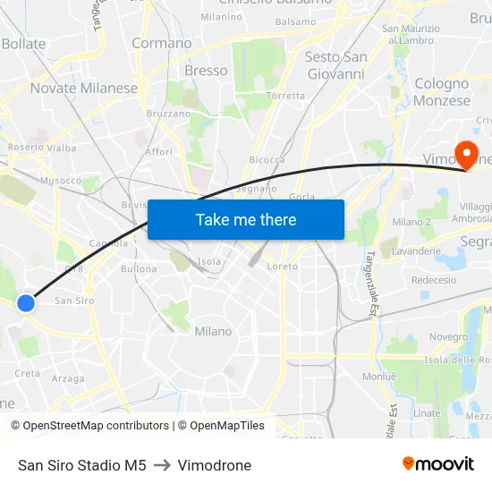 San Siro Stadio M5 to Vimodrone map