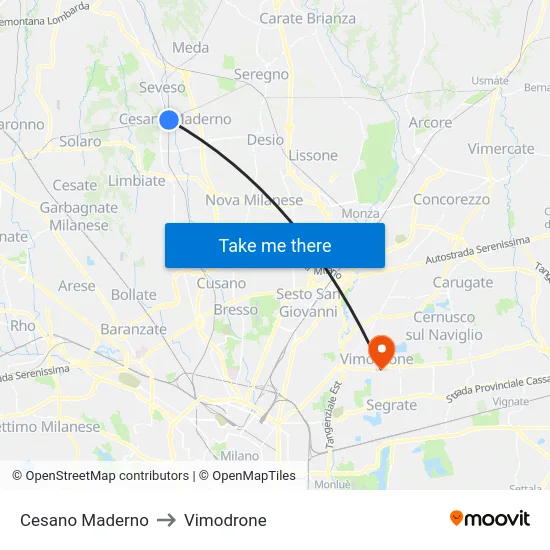 Cesano Maderno to Vimodrone map