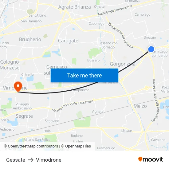 Gessate to Vimodrone map