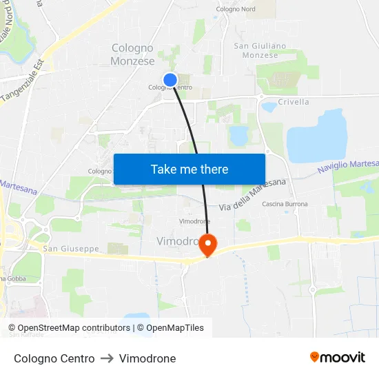 Cologno Center to Vimodrone map