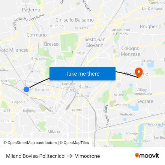 Milano Bovisa-Politecnico to Vimodrone map