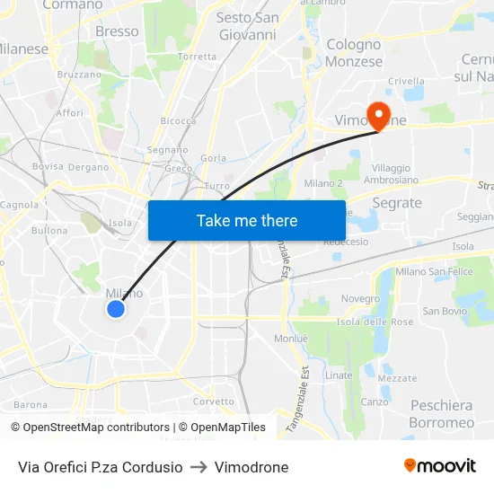 Via Orefici P.za Cordusio to Vimodrone map
