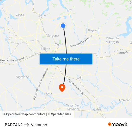 Barzan to Vistarino map