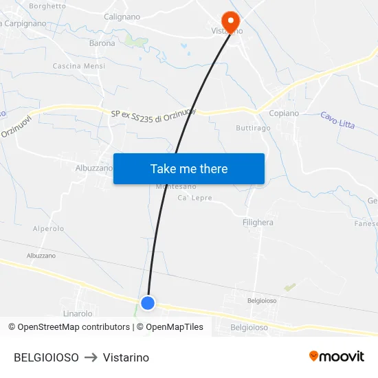 Belgioioso to Vistarino map