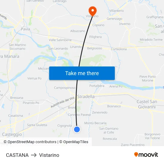Castana to Vistarino map