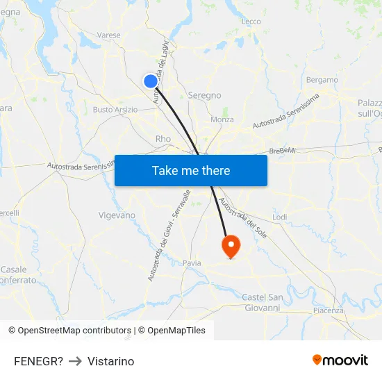 Fenegro to Vistarino map