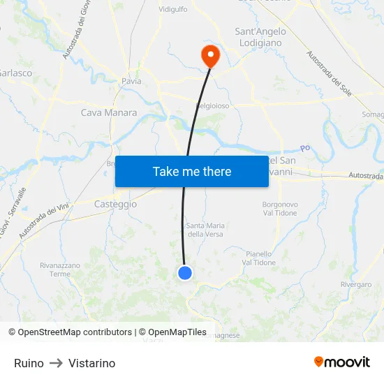 Ruino to Vistarino map