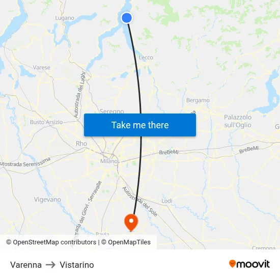 Varenna to Vistarino map