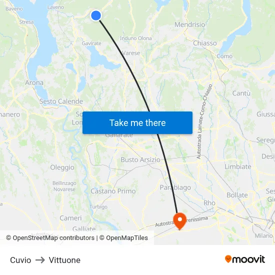 Cuvio to Vittuone map