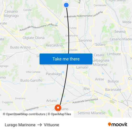 Lurago Marinone to Vittuone map