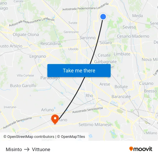 Misinto to Vittuone map