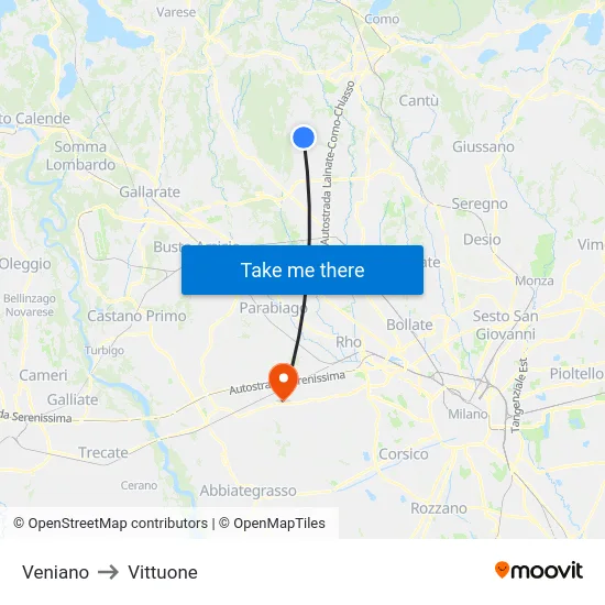 Veniano to Vittuone map