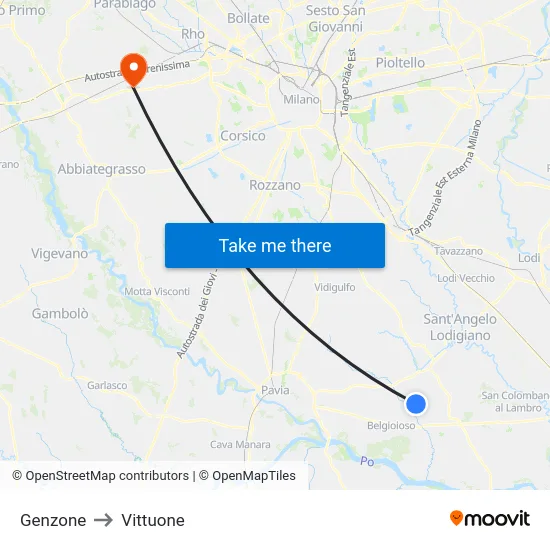 Genzone to Vittuone map
