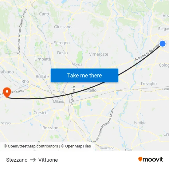 Stezzano to Vittuone map