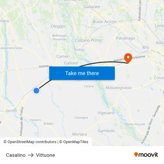 Casalino to Vittuone map