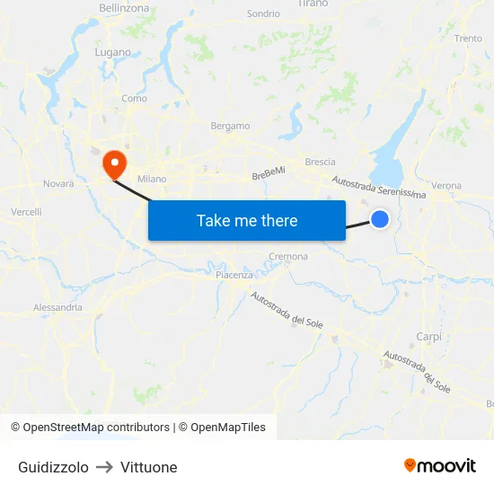 Guidizzolo to Vittuone map