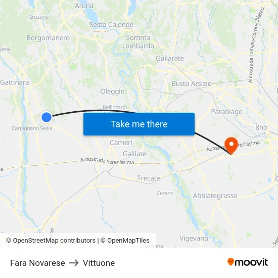 Fara Novarese to Vittuone map