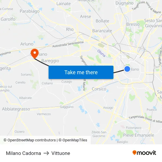 Milan Cadorna to Vittuone map